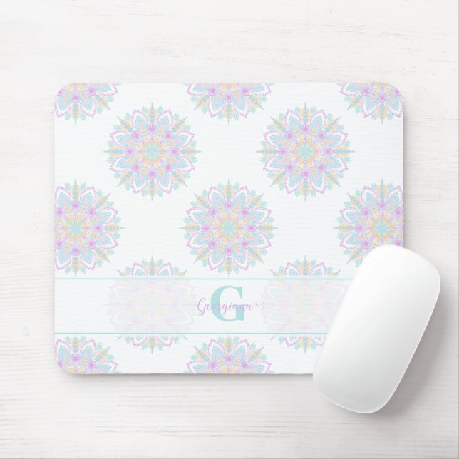 Monogram Pastel Rainbow Sundae Polka Dot Mandala Mouse Pad (With Mouse)