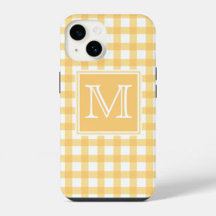 Monogram Pastel Yellow Gingham Plaid Tartan Cute iPhone 14 Case