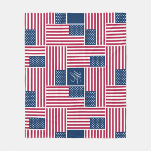 Monogram Patriotic American Flag Americana Fleece Blanket