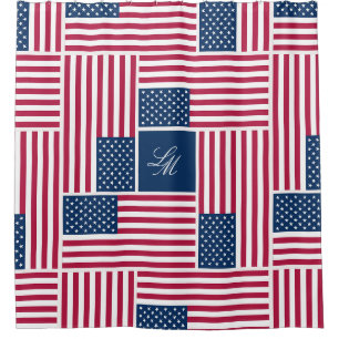 Monogram Patriotic American Flag Americana Shower Curtain