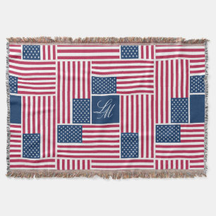 Monogram Patriotic American Flag Americana Throw Blanket