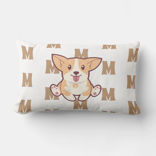 Monogram pattern Corgi Lumbar Cushion (Front)