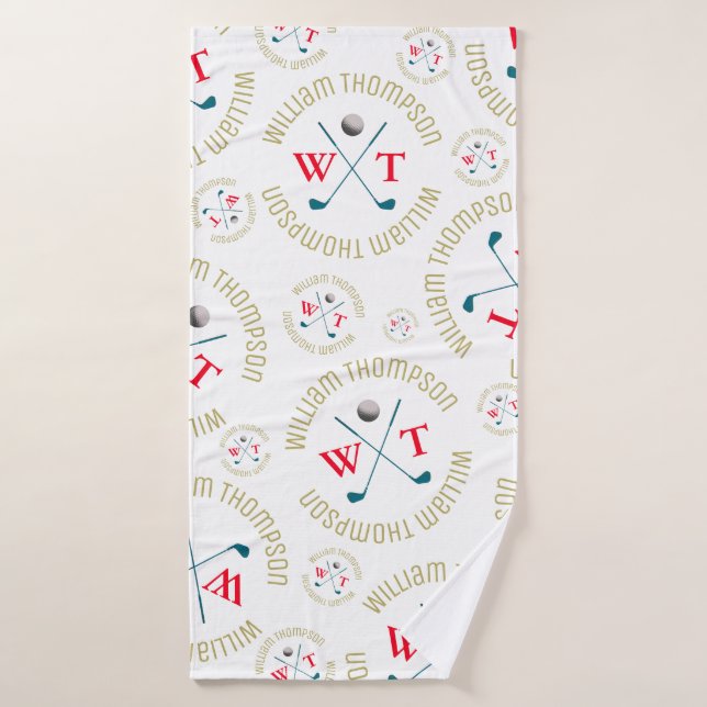 Monogram Pattern for Golf Players White Bath Towel (Bath Towel)