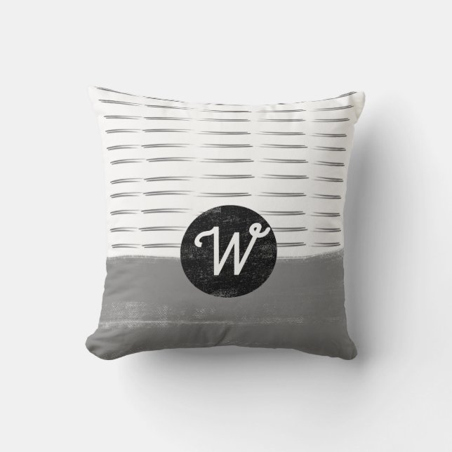 monogram pattern  grey and white minimalist design cushion (Front)