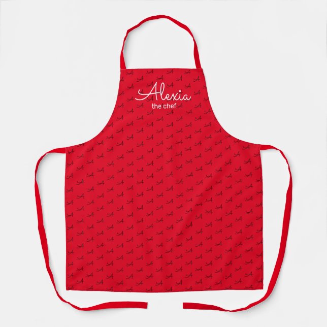 Monogram Pattern Red Apron (Front)