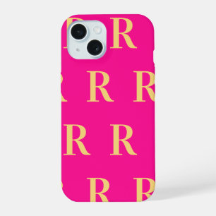 Monogram Pattern Stylish Hot Pink iPhone 15 Case