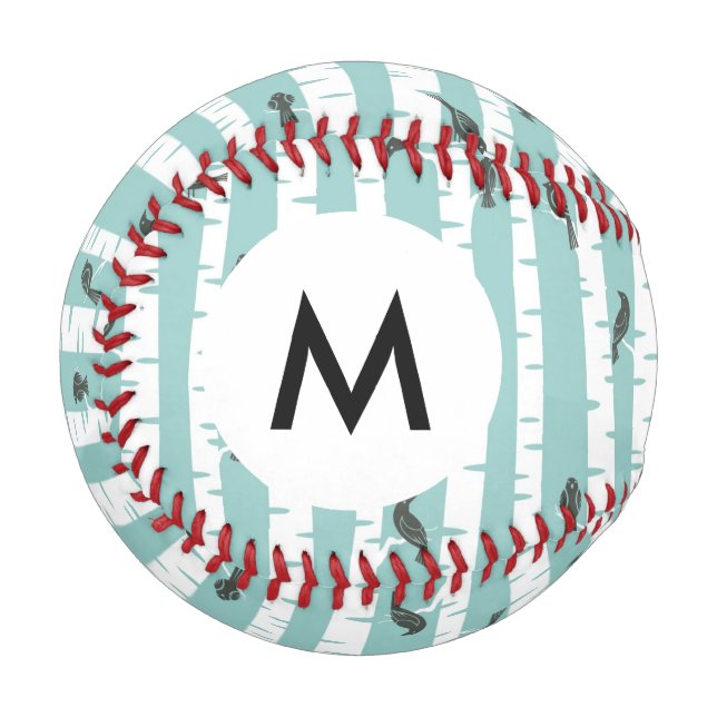 Monogram Pattern with birds and trees Baseball (Front Left)