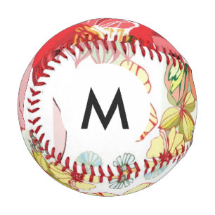Monogram Pattern with red flowers Baseball