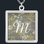 Monogram | Patterned Blossom Branch I Silver Plated Necklace<br><div class="desc">Floral</div>
