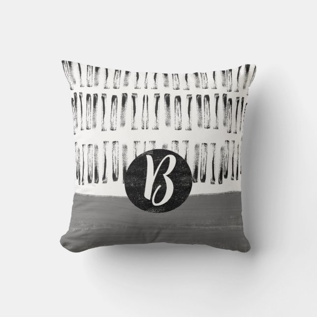 monogram patterned grey and white minimalist  cushion (Front)