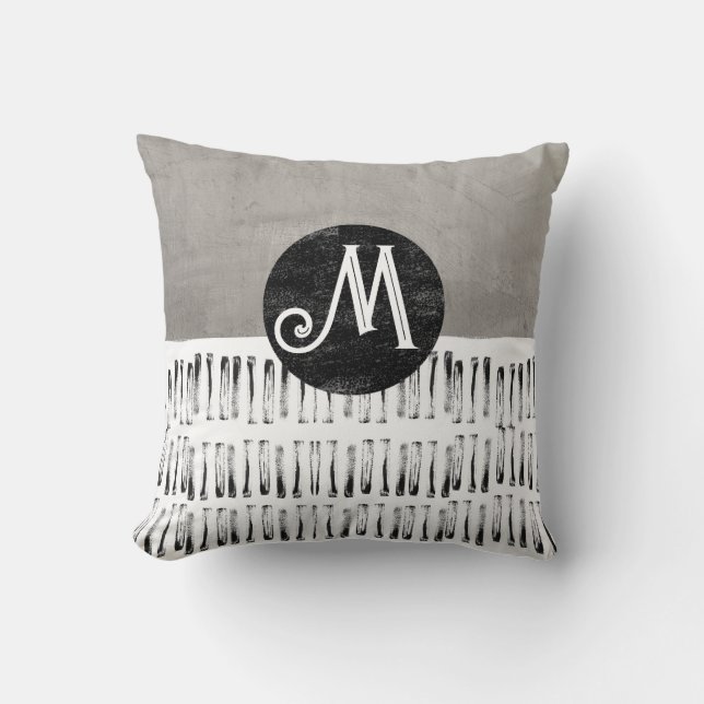 monogram patterned grey and white modern cushion (Front)