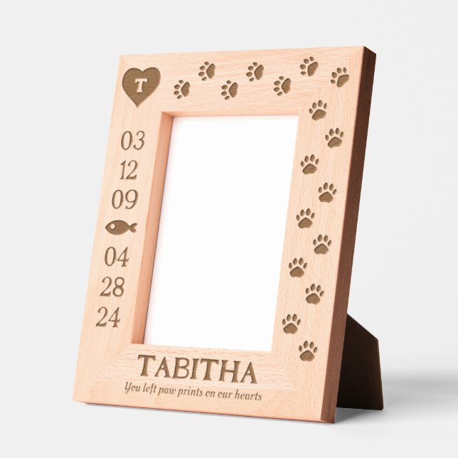 Monogram Paw Prints On Our Hearts Cat Memorial Etched Frames (Left)