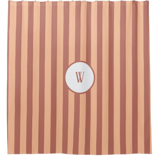 Monogram Peach and Rooibos Stripes Shower Curtain (Front)