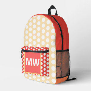Monogram Peach Fruit White Polka Dots Printed Backpack