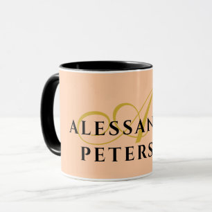 Monogram Peach Gold Black Name Minimalist Stylish  Mug
