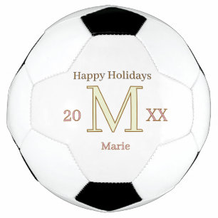 MONOGRAM PEACH GRAY NAME YEAR GOLDEN HOLIDAYS 20XX SOCCER BALL