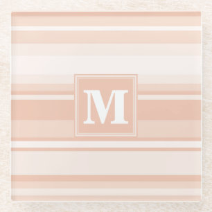 Monogram peach stripes glass coaster