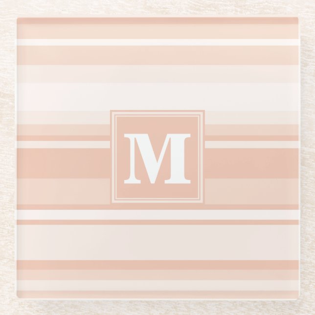 Monogram peach stripes glass coaster (Front)