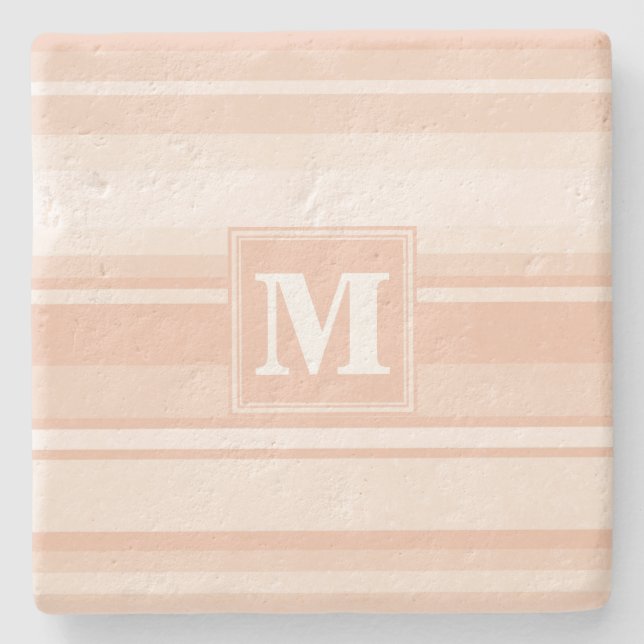 Monogram peach stripes stone coaster (Front)