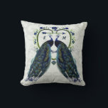 Monogram PEACOCK HEART Wedding Anniversary Custom Cushion<br><div class="desc">Attractive Peacock themed Christmas item is vivid bluey green with feathers. You can edit the template fields using the customise or personalise tab.</div>