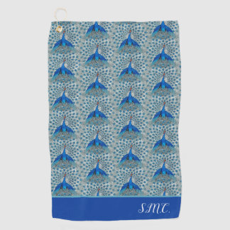 Monogram Peacock Teal Blue and White Monogram Bat Golf Towel