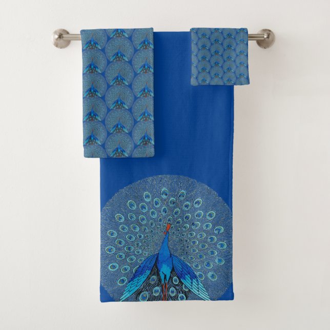 Monogram Peacock Teal Blue Monogram Bath Towel Set (Insitu)