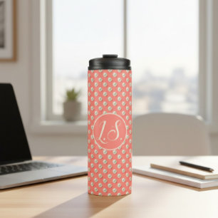 Monogram Pearl Accent Coral  Thermal Tumbler