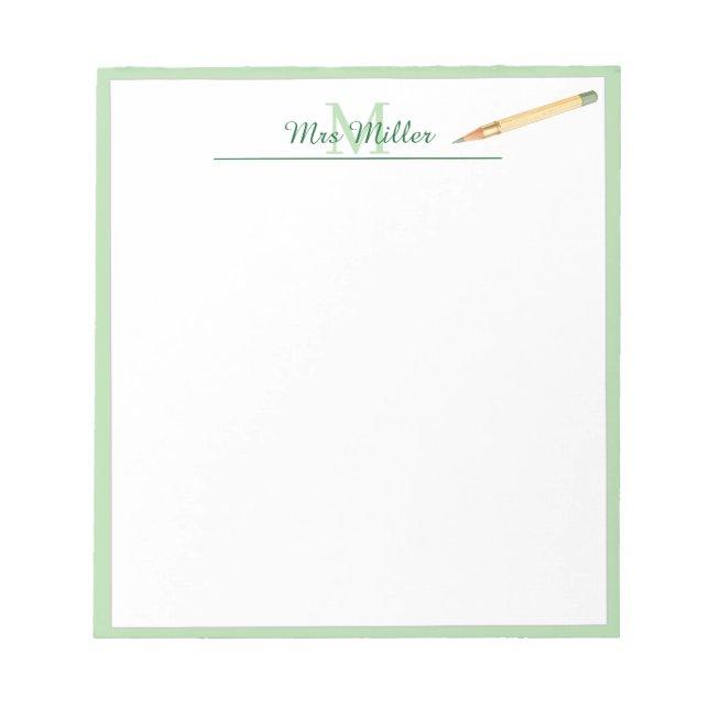 Monogram Pencil Personalised Teacher Notepad (Front)