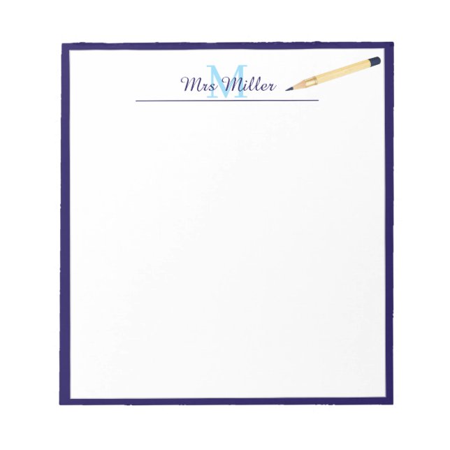 Monogram Pencil Personalised Teacher Notepad (Front)