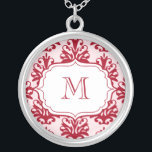 Monogram Pendant Initials Necklace Red Damask<br><div class="desc">Monogram Pendant Initials Necklace Red Damask. Personalised Christmas Image Pendant Modern Cute Necklace with Red damask pattern and elegant label.
Personalise,  customise this pendant with your own text,  monogram,  initials,  date to create a unique Christmas gift for your family and friends! Just change the text to yours!:)</div>
