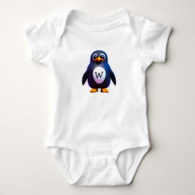 Monogram Penguin Baby Bodysuit (Front)