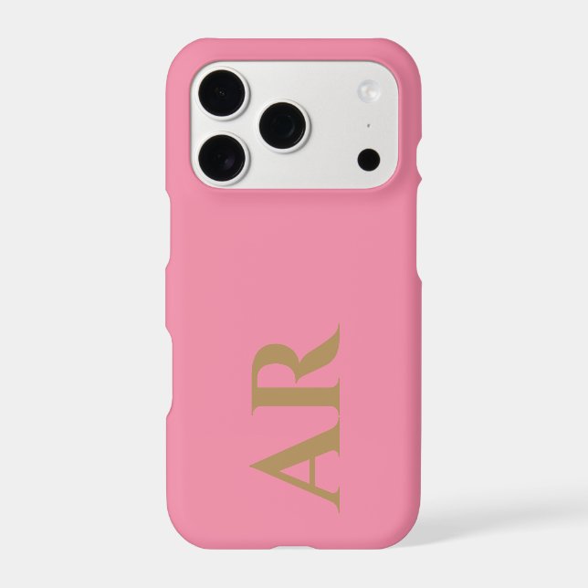 Monogram Peony Pink Brass Initials Minimalist Chic (Back)