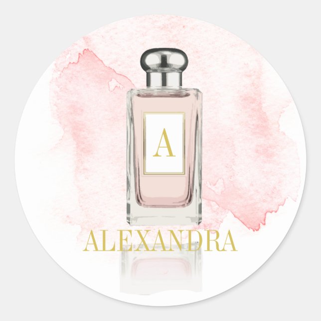 Monogram Perfume Bottle  Elegant Classic Round Sticker (Front)