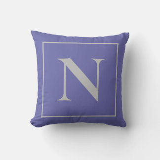 Monogram Periwinkle Blue Minimalist Throw Pillow