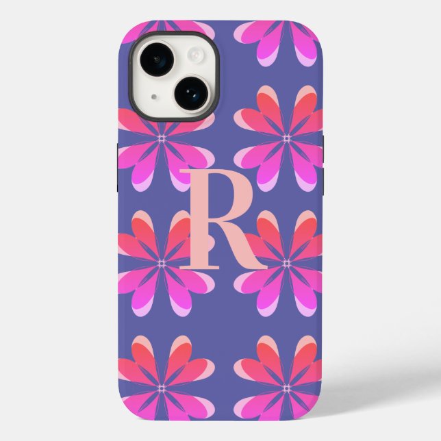 Monogram Periwinkle Retro Floral Pattern Case-Mate iPhone Case (Back)