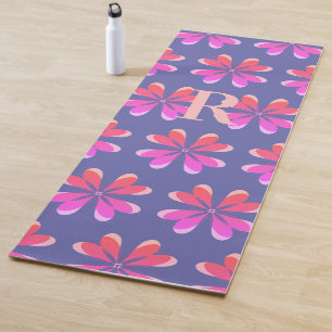 Monogram Periwinkle Retro Flower Pattern Yoga Mat