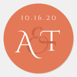 Monogram Persimmon Orange Wedding Initials Classic Round Sticker