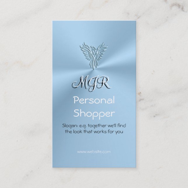 Monogram, Personal Shopper, Ice-blue Phoenix Business Card (Front)
