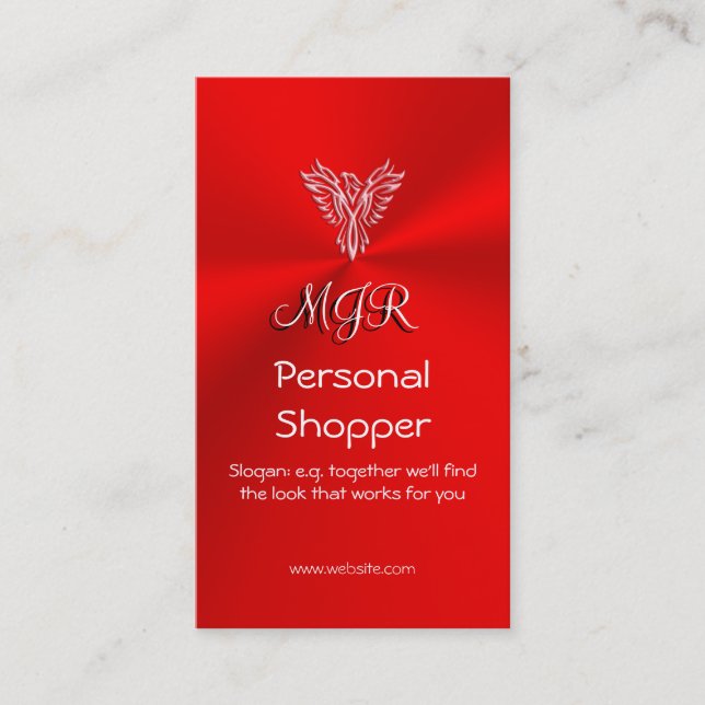 Monogram, Personal Shopper, Pink Phoenix on Red Business Card (Front)