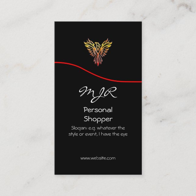 Monogram, Personal Shopper, red swoosh Business Card (Front)