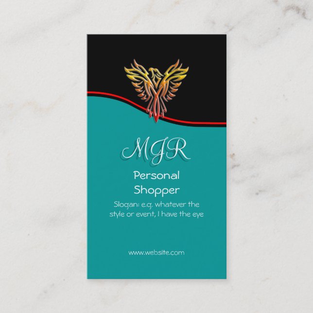 Monogram, Personal Shopper, red swoosh Business Card (Front)