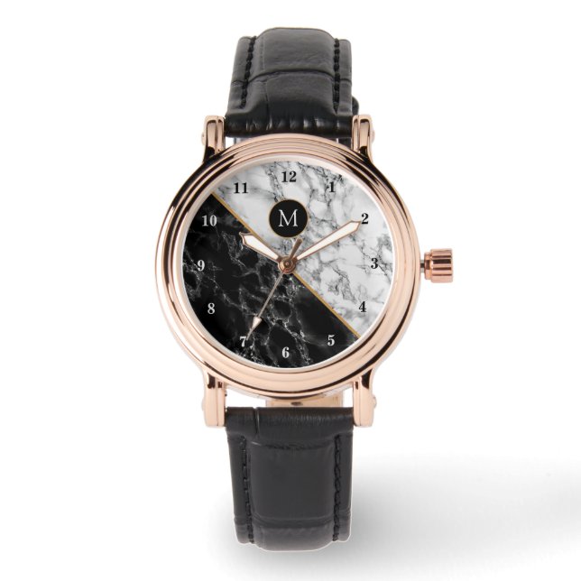 Monogram Personal Watch Black White Marble (Front)