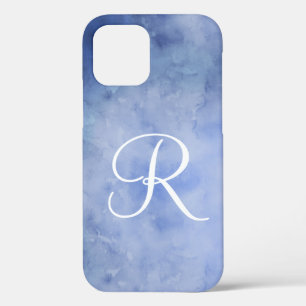 Monogram Personalise Blue and White Watercolor iPhone 12 Case