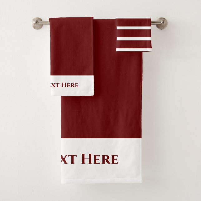 Monogram Personalise Maroon Burgundy White Stripe Bath Towel Set (Insitu)
