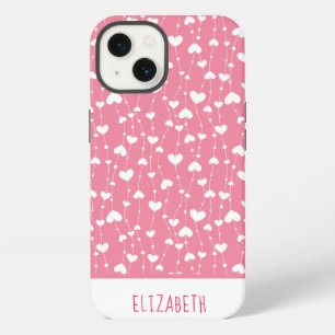 Monogram Personalise Pink White Hearts Girly iPhone 13 Case