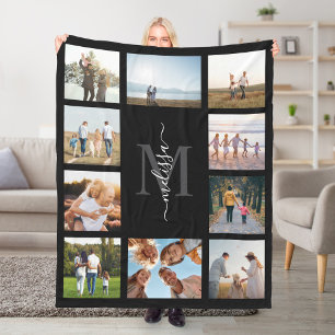 Monogram Personalised 10 Photo Collage Fleece Blanket