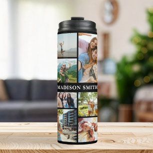Monogram Personalised 12 Photo Collage Thermal Tumbler