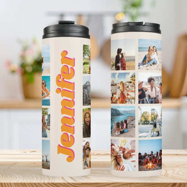 Monogram Personalised 16 Photo Collage Thermal Tumbler (Creator Uploaded)