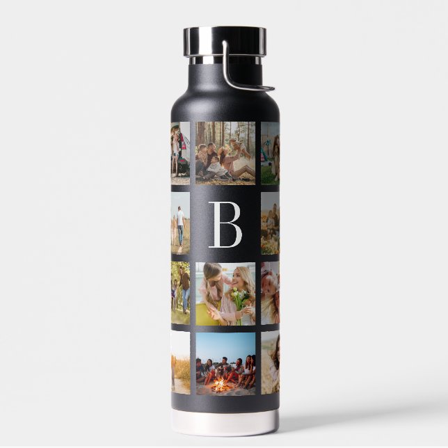 Monogram Personalised 19 Photo Collage Water Bottle (Left)