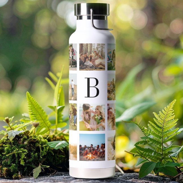 Monogram Personalised 19 Photo Collage Water Bottle (Creator Uploaded)